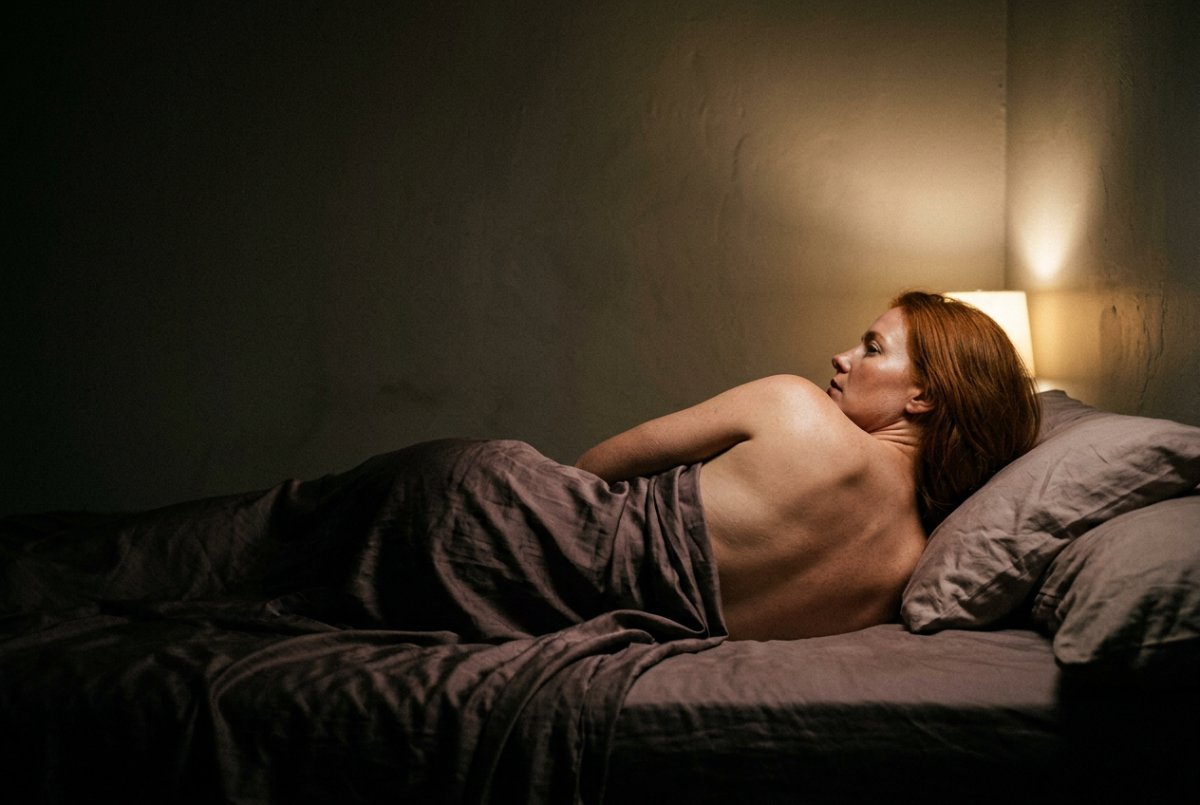 Woman pensive by the window at night