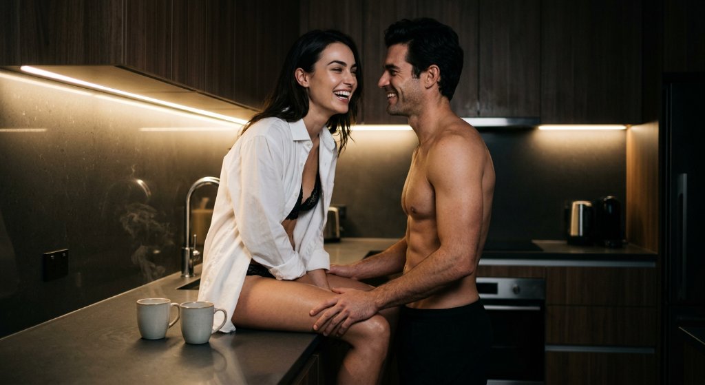 Couple having an honest emotional conversation at night instead of suppressing feelings