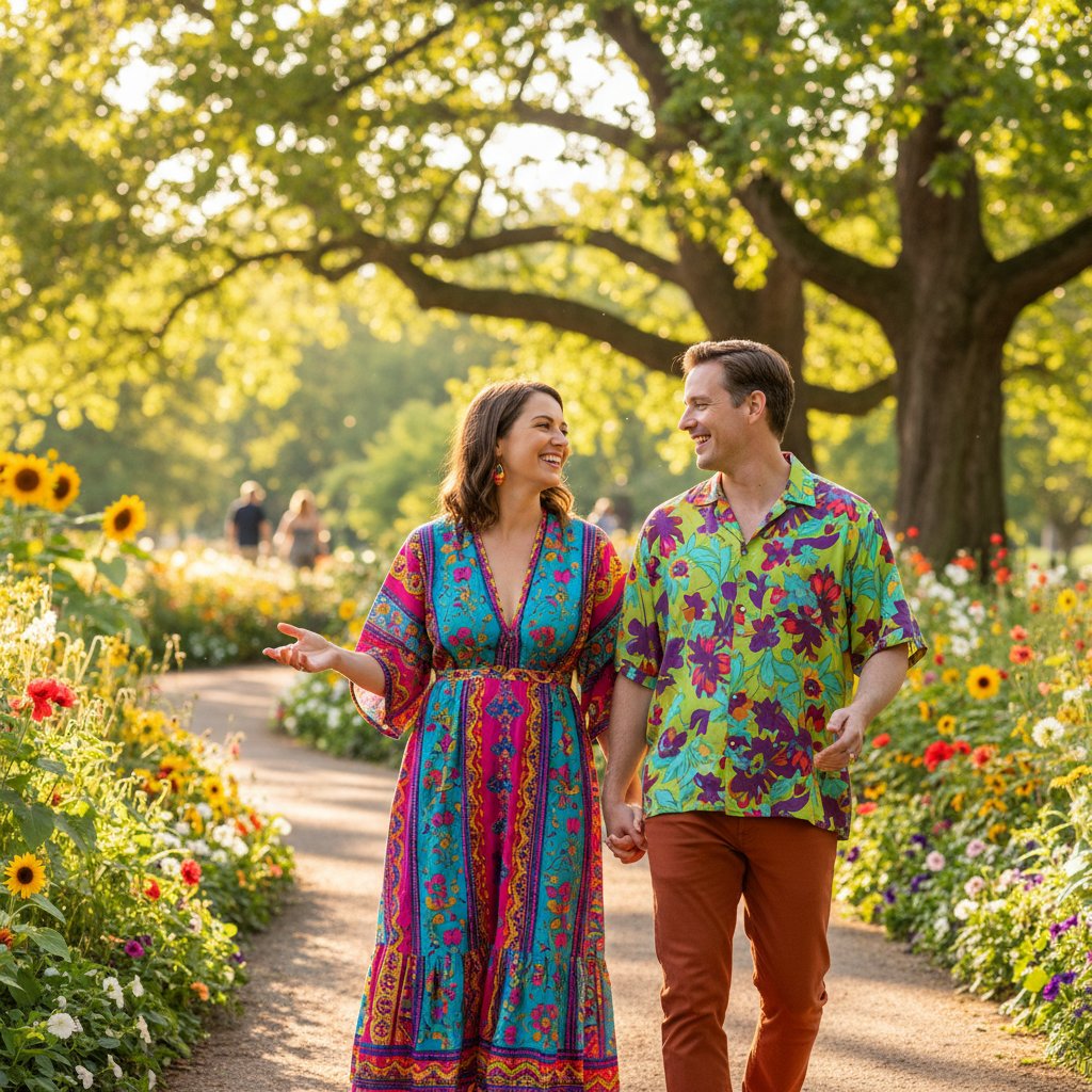 Emotional support and mental health — couple talking warmly on a sunny park walk