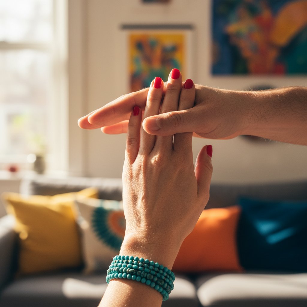 Rebuilding intimacy after a fight — couple’s hands intertwined in reconciliation