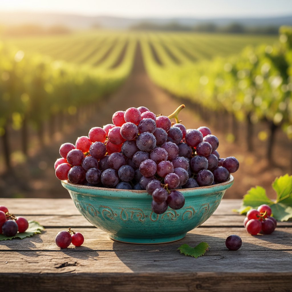 Anti-cancer properties of red grapes — bowl of fresh red grapes with water droplets